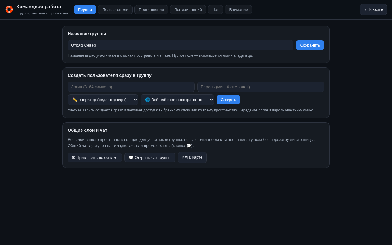 Страница командной работы